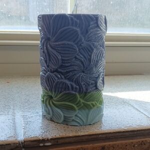 Hand Crafted Blue and Green Floral Candle